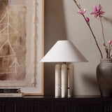 Featuring Medici Charcoal and White Marble Table Lamp by Four Hands at Amethyst Home. This stunning table lamp features three smooth Italian marble pillars, reminiscent of the marble columns found throughout Italy.Overall Dimensions: 18.00"w x 18.00"d x 21.00"hWeight : 14.10 lbsMaterials : Solid Marble, Stainless Steel, Thermoplastic. Amethyst Home provides interior design, new construction, custom furniture, and area rugs in the Los Angeles metro area