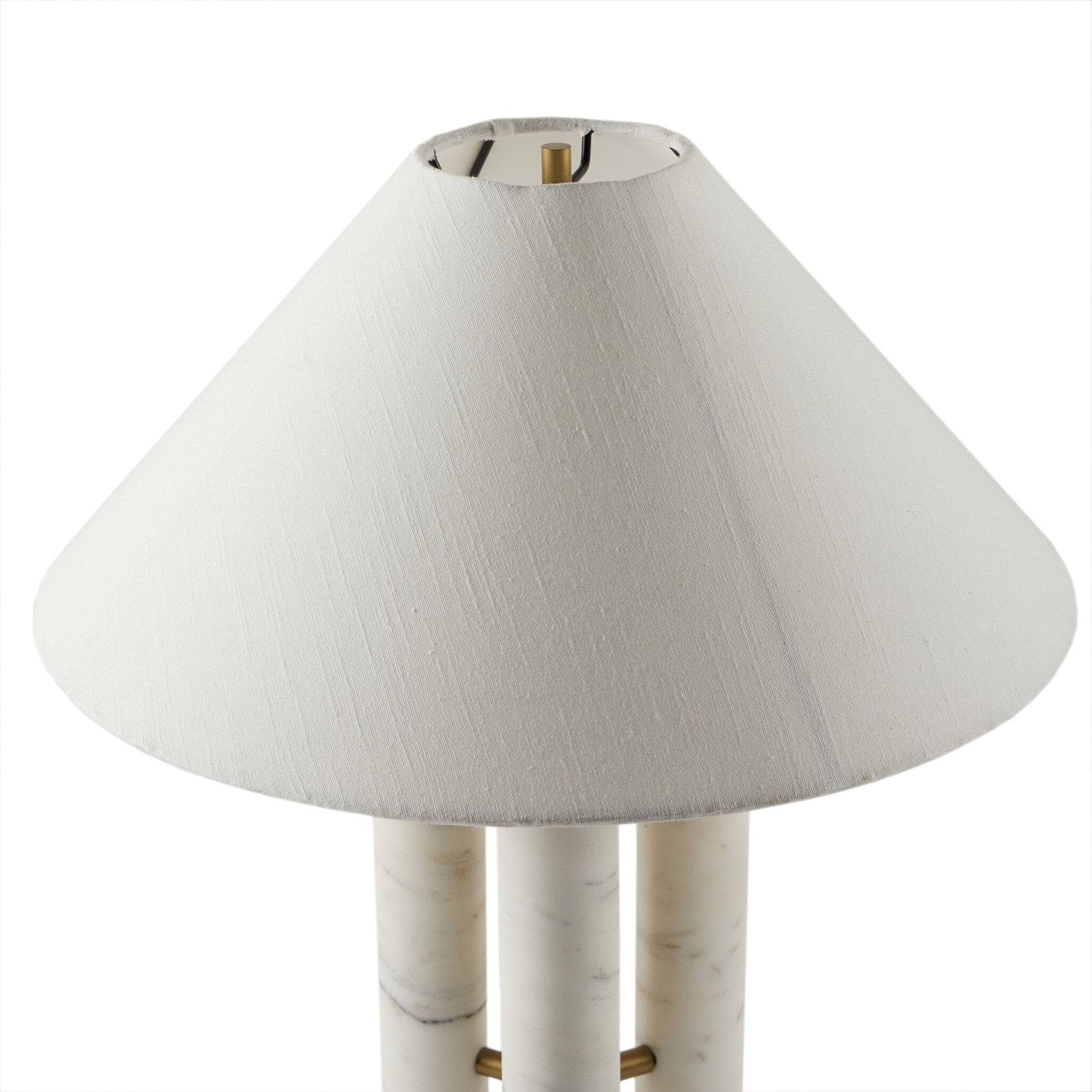 Featuring Medici Charcoal and White Marble Table Lamp by Four Hands at Amethyst Home. This stunning table lamp features three smooth Italian marble pillars, reminiscent of the marble columns found throughout Italy.Overall Dimensions: 18.00"w x 18.00"d x 21.00"hWeight : 14.10 lbsMaterials : Solid Marble, Stainless Steel, Thermoplastic. Amethyst Home provides interior design, new construction, custom furniture, and area rugs in the Portland metro area