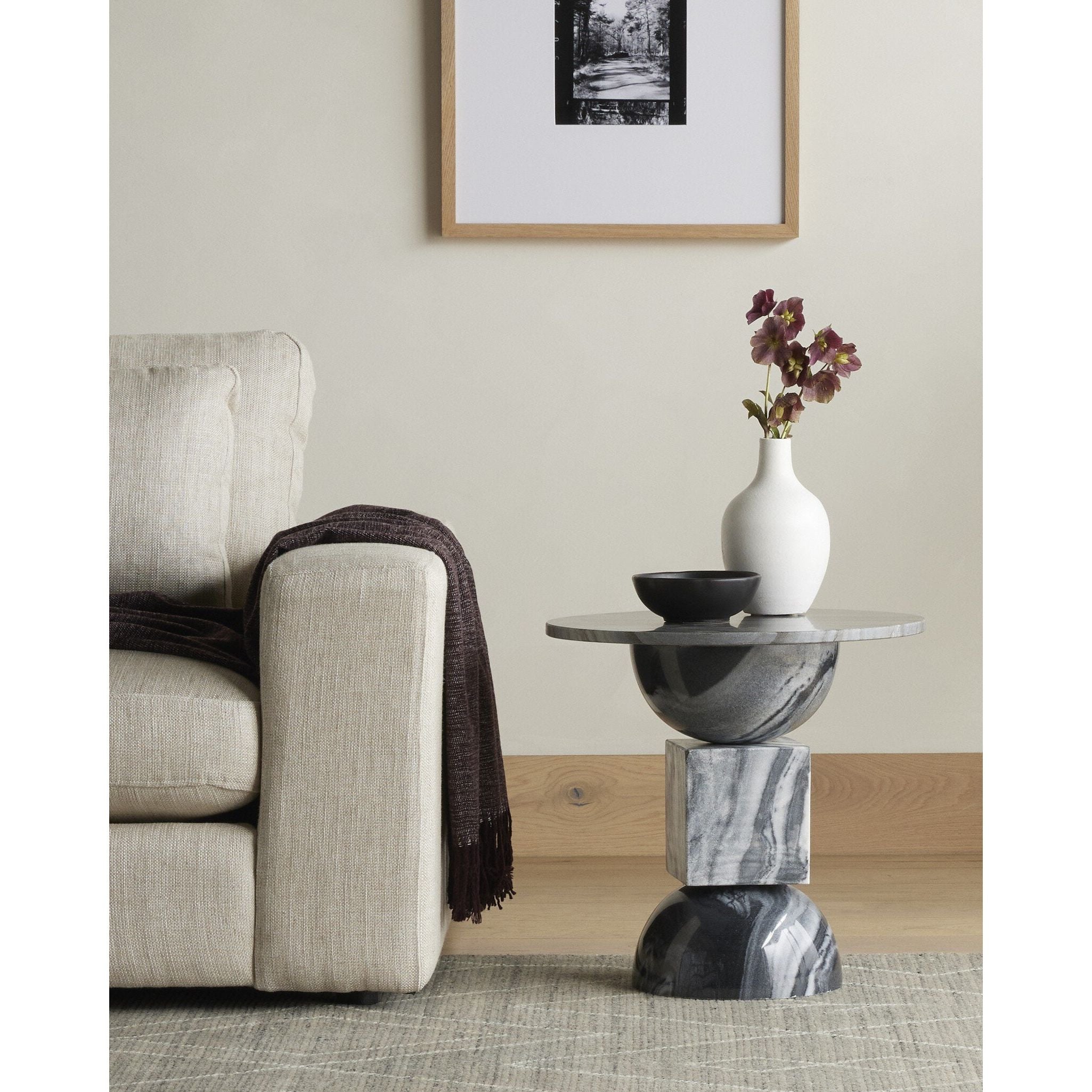 Featuring Neda Ebony Marble End Table by Four Hands at Amethyst Home. Introducing the Neda Ebony Marble End Table, the perfect addition to your luxurious living space. Crafted from exquisite ebony marble, this end table exudes sophistication and elegance. Its sleek design adds a touch of art and refinement to any room. Upgrade your decor with the Neda Ebony Marble End Table.
Ove. Amethyst Home provides interior design, new construction, custom furniture, and area rugs in the Los Angeles metro area