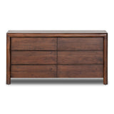 Featuring Nigel Rustic Brown Acacia 6 Drawer Dresser by Four Hands at Amethyst Home. Made from solid acacia and finished in a rustic brown, a six-drawer, waterfall-shaped dresser features soft volume, mitered corners and a faux live edge.Overall Dimensions: 69.50"w x 20.00"d x 35.25"hWeight : 278.22 lbsMaterials : Solid Acacia. Amethyst Home provides interior design, new construction, custom furniture, and area rugs in the Monterey metro area