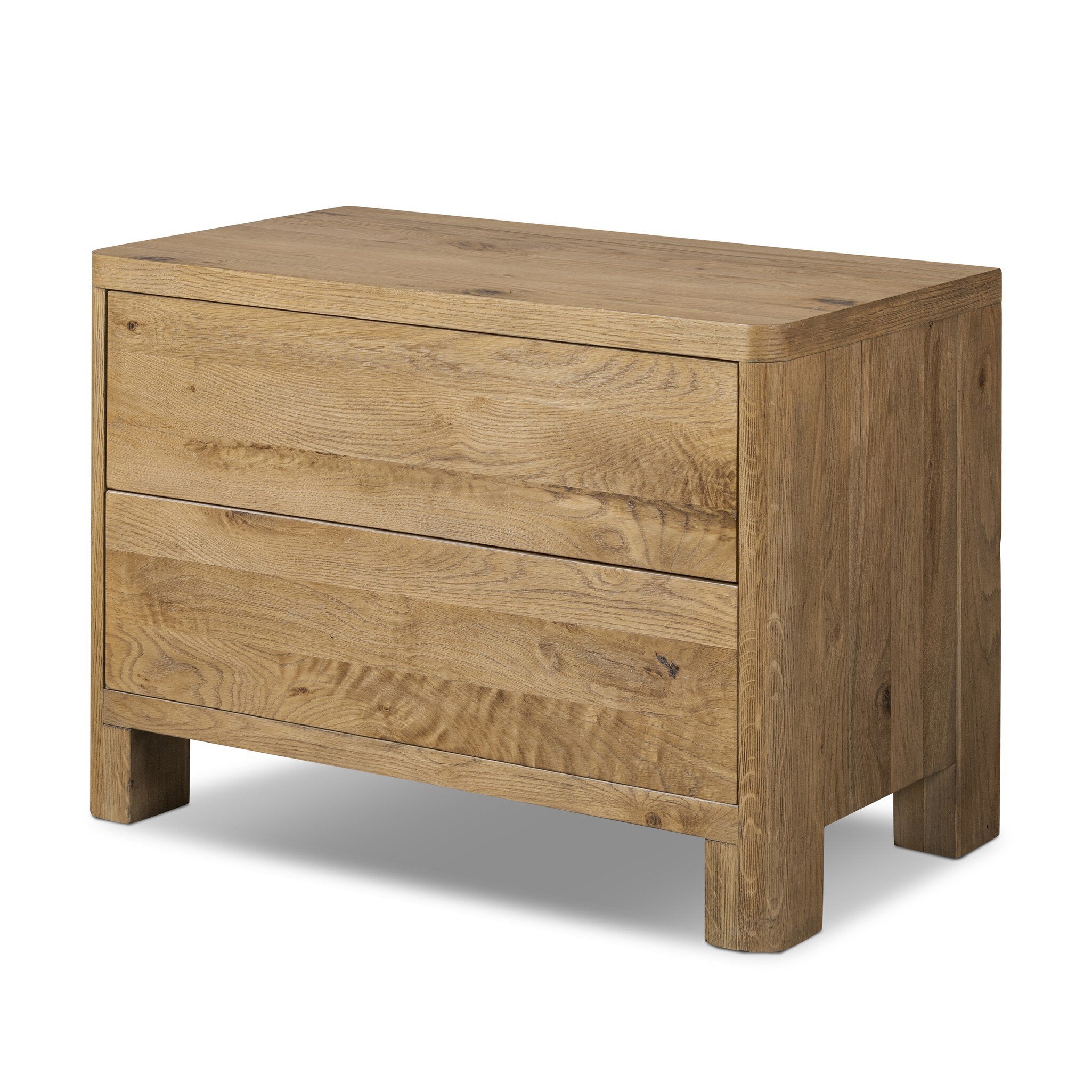 Featuring Noeline Worn Oak Veneer Nightstand by Four Hands at Amethyst Home. A thick plank of worn oak tops a wide dresser, meeting modern lines with a warm, natural feel. Dual drawer fronts feature a push-latch mechanism, bringing a seamless look to bedside storage.Overall Dimensions: 34.00"w x 19.50"d x 24.75"hWeight : 108.03 lbsMaterials : Oak Veneer, Solid Oak. Amethyst Home provides interior design, new construction, custom furniture, and area rugs in the Austin metro area