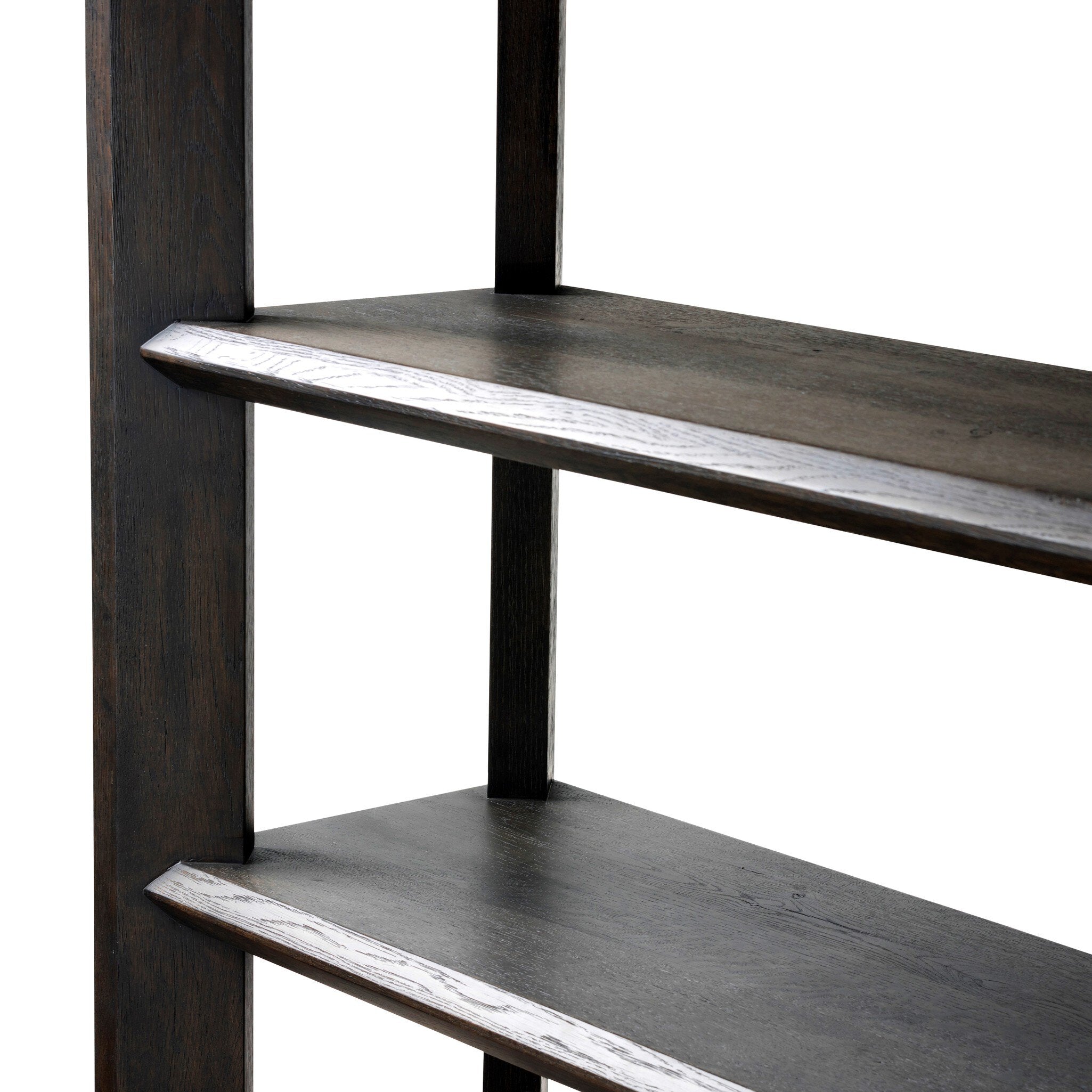 Featuring Orwin Smoked Black Oak Bookshelf by Four Hands at Amethyst Home. A stunner from every angle. Crafted from a mix of solid oak and thick oak veneer, this generous bookcase features chamfered edges along the shelves and angled outer legs for lots of movement. Finished in a smoked black oak finish.Overall Dimensions: 44.00"w x 18.00"d x 94.00"hWeight : 253.53 lbsMaterials : . Amethyst Home provides interior design, new construction, custom furniture, and area rugs in the Park City metro area