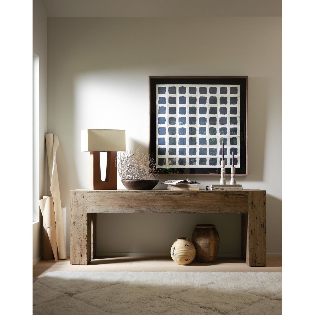 Featuring Abaso Rustic Wormwood Oak Console Table by Four Hands at Amethyst Home. Made from thick-cut oak veneer with a faux rustic finish made to emulate wormwood, this Abaso Rustic Wormwood Oak Console Table features chunky squared legs and dovetail joinery detailing.
Overall Dimensions: 86"W x 20.25"L x 33"HMaterials: Thick Oak VeneerWeight: 132.39 lbsV. Amethyst Home provides interior design, new home construction design consulting, vintage area rugs, and lighting in the Alpharetta metro area.