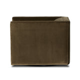 Featuring Phillip Surrey Olive Swivel Chair by Four Hands at Amethyst Home. Style meets substance in this olive cotton-blend swivel chair. Blind stitching along the seat and back cushions create a polished complement to the heritage frame. The slight pronounced seat cushion creates an illusion of being loose, but is actually a fixed cushion with expert tailoring. A piping channe. Amethyst Home provides interior design, new construction, custom furniture, and area rugs in the Kansas City metro area