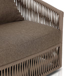 Featuring Porto Ellor Brown Outdoor Swivel Chair by Four Hands at Amethyst Home. A beautiful rope-based design is woven across a durable, 360-swivel aluminum frame in a rich bronze finish. Topped with a wide cushion and throw pillow, all upholstered in 100% olefin, known for its UV-resistant, water-repellent and quick-drying abilities. Cover or store indoors during inclement wea. Amethyst Home provides interior design, new construction, custom furniture, and area rugs in the Kansas City metro area