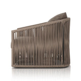 Featuring Porto Ellor Brown Outdoor Swivel Chair by Four Hands at Amethyst Home. A beautiful rope-based design is woven across a durable, 360-swivel aluminum frame in a rich bronze finish. Topped with a wide cushion and throw pillow, all upholstered in 100% olefin, known for its UV-resistant, water-repellent and quick-drying abilities. Cover or store indoors during inclement wea. Amethyst Home provides interior design, new construction, custom furniture, and area rugs in the Los Angeles metro area