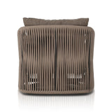 Featuring Porto Ellor Brown Outdoor Swivel Chair by Four Hands at Amethyst Home. A beautiful rope-based design is woven across a durable, 360-swivel aluminum frame in a rich bronze finish. Topped with a wide cushion and throw pillow, all upholstered in 100% olefin, known for its UV-resistant, water-repellent and quick-drying abilities. Cover or store indoors during inclement weather a. Amethyst Home provides interior design, new construction, custom furniture, and area rugs in the Miami metro area