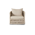 Featuring Porto Faye Sand Outdoor Swivel Chair by Four Hands at Amethyst Home. A beautiful rope-based design is woven across a durable, 360-swivel aluminum frame in a rich bronze finish. Topped with a wide cushion and throw pillow, all upholstered in 100% olefin, known for its UV-resistant, water-repellent and quick-drying abilities. Cover or store indoors during inclement we. Amethyst Home provides interior design, new construction, custom furniture, and area rugs in the Salt Lake City metro area