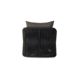 Featuring Porto Venao Charcoal Outdoor Swivel Chair by Four Hands at Amethyst Home. A beautiful rope-based design is woven across a durable, 360-swivel aluminum frame in a rich bronze finish. Topped with a wide cushion and throw pillow, all upholstered in 100% olefin, known for its UV-resistant, water-repellent and quick-drying abilities. Cover or store indoors during inclement weath. Amethyst Home provides interior design, new construction, custom furniture, and area rugs in the Dallas metro area