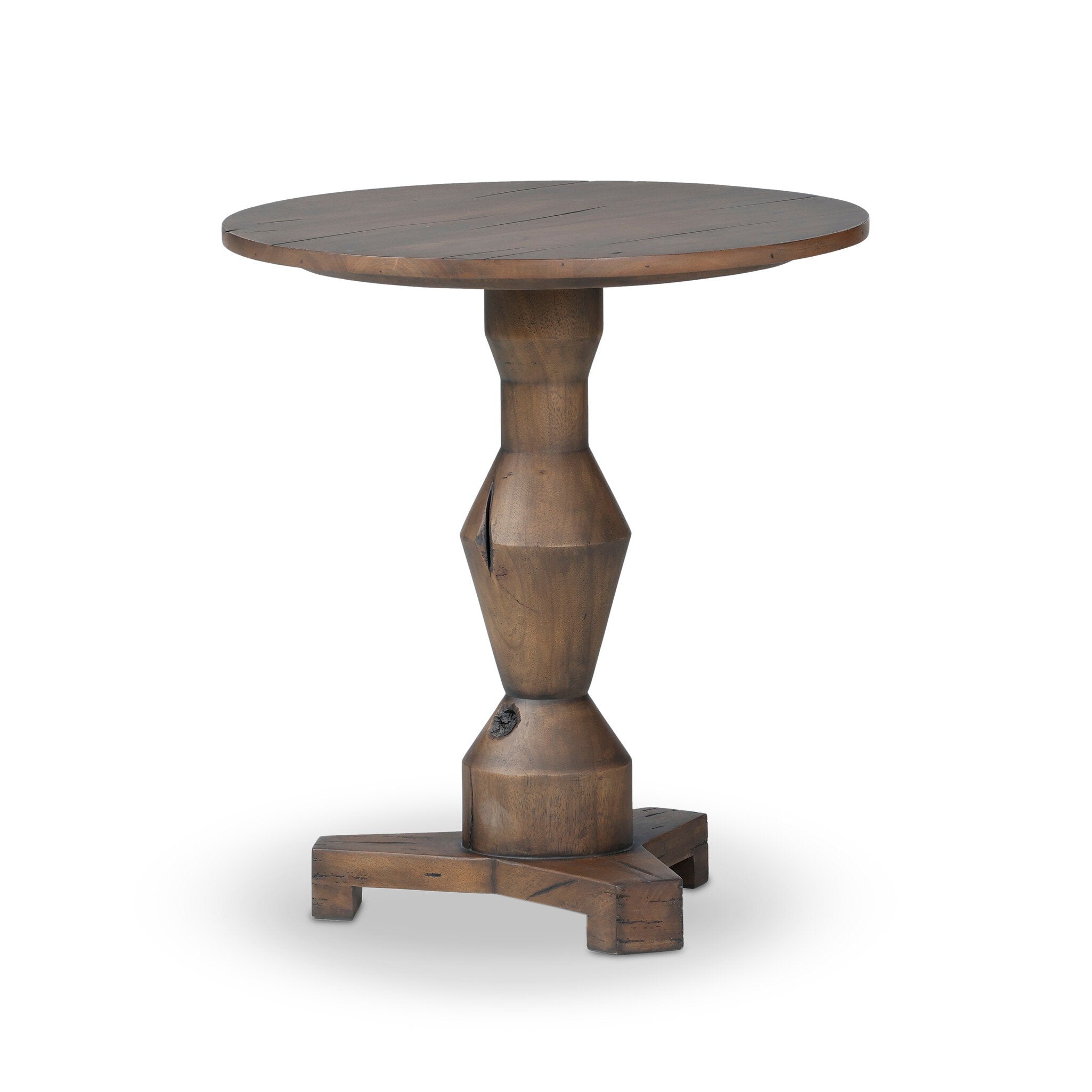 Featuring Rivi Antique Belgium Bleach End Table by Four Hands at Amethyst Home. Simple and sculptural, with a heritage look and feel. A Brancusi-inspired pedestal supports a smooth circular top, showcasing natural knots and grains.Overall Dimensions: 22.00"w x 22.00"d x 24.00"hWeight : 25.79 lbsMaterials : Solid Mixed Reclaimed Wood. Amethyst Home provides interior design, new construction, custom furniture, and area rugs in the Scottsdale metro area