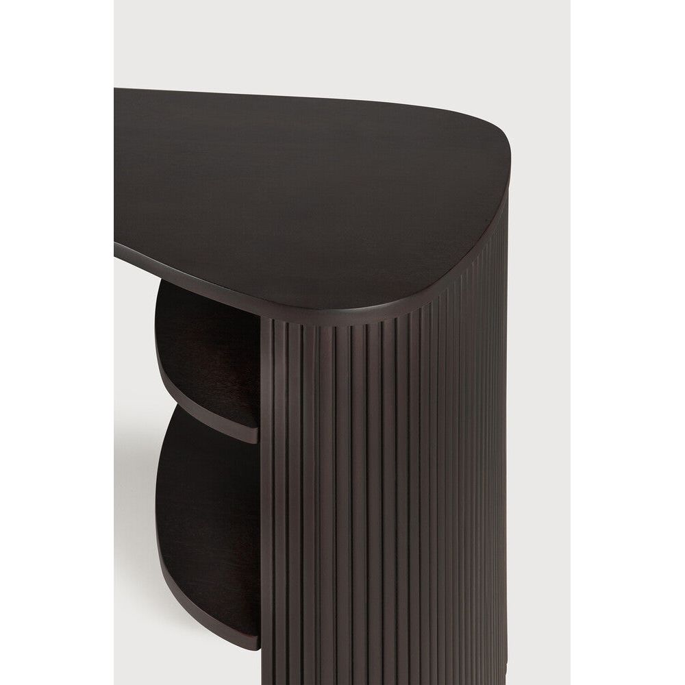 Featuring Roller Mahogany Dark Brown Max Desk by Ethnicraft at Amethyst Home. The Roller Max collection is remarkable in its design, distinguished with its stacked wood-stick effect. With its organic yet contained form, the Roller Max desk is designed to adapt—whether placed in the centre of a room, tucked into a corner, or positioned by a window. It’s an inviting and versatile ad. Amethyst Home provides interior design, new construction, custom furniture, and area rugs in the San Diego metro area