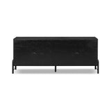 Featuring Rosedale Ebony Oak Sideboard by Four Hands at Amethyst Home. Accented with iron hardware wrapped in top-grain leather, black-finished oak veneer forms a clean silhouette with plenty of storage. Outset legs add an element of interest. Rear cutouts for cord management.Overall Dimensions: 73.25"w x 18.00"d x 30.00"hWeight : 154.32 lbsMaterials : Solid Oak, Top Grain Leathe. Amethyst Home provides interior design, new construction, custom furniture, and area rugs in the Alpharetta metro area