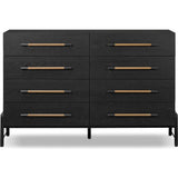 Featuring Rosedale Ebony Oak Veneer 8 Drawer Dresser by Four Hands at Amethyst Home. Introducing the Rosedale Ebony Oak Veneer 8 Drawer Dresser - the epitome of luxury and sophistication. With its sleek ebony oak veneer finish and 8 spacious drawers, this dresser is the perfect addition to any elegant bedroom. Organize your clothes and elevate your decor w. Amethyst Home provides interior design, new home construction design consulting, vintage area rugs, and lighting in the Alpharetta metro area.