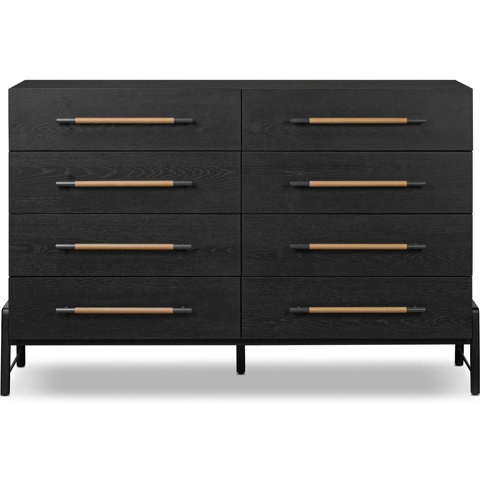 Featuring Rosedale Ebony Oak Veneer 8 Drawer Dresser by Four Hands at Amethyst Home. Introducing the Rosedale Ebony Oak Veneer 8 Drawer Dresser - the epitome of luxury and sophistication. With its sleek ebony oak veneer finish and 8 spacious drawers, this dresser is the perfect addition to any elegant bedroom. Organize your clothes and elevate your decor w. Amethyst Home provides interior design, new home construction design consulting, vintage area rugs, and lighting in the Alpharetta metro area.