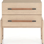 Featuring Rosedale Nightstand by Four Hands at Amethyst Home. The light-finished oak of this Rosedale Nightstand brings a clean, brightness to any room. We love how the two spacious drawers have iron hardware wrapped in a gorgeous, tan leather. The dimension legs with iron connecting them bring a unique look to your bedroom or other area!
Overall Dimens.  Amethyst Home provides interior design, new home construction design consulting, vintage area rugs, and lighting in the Laguna Beach metro area.