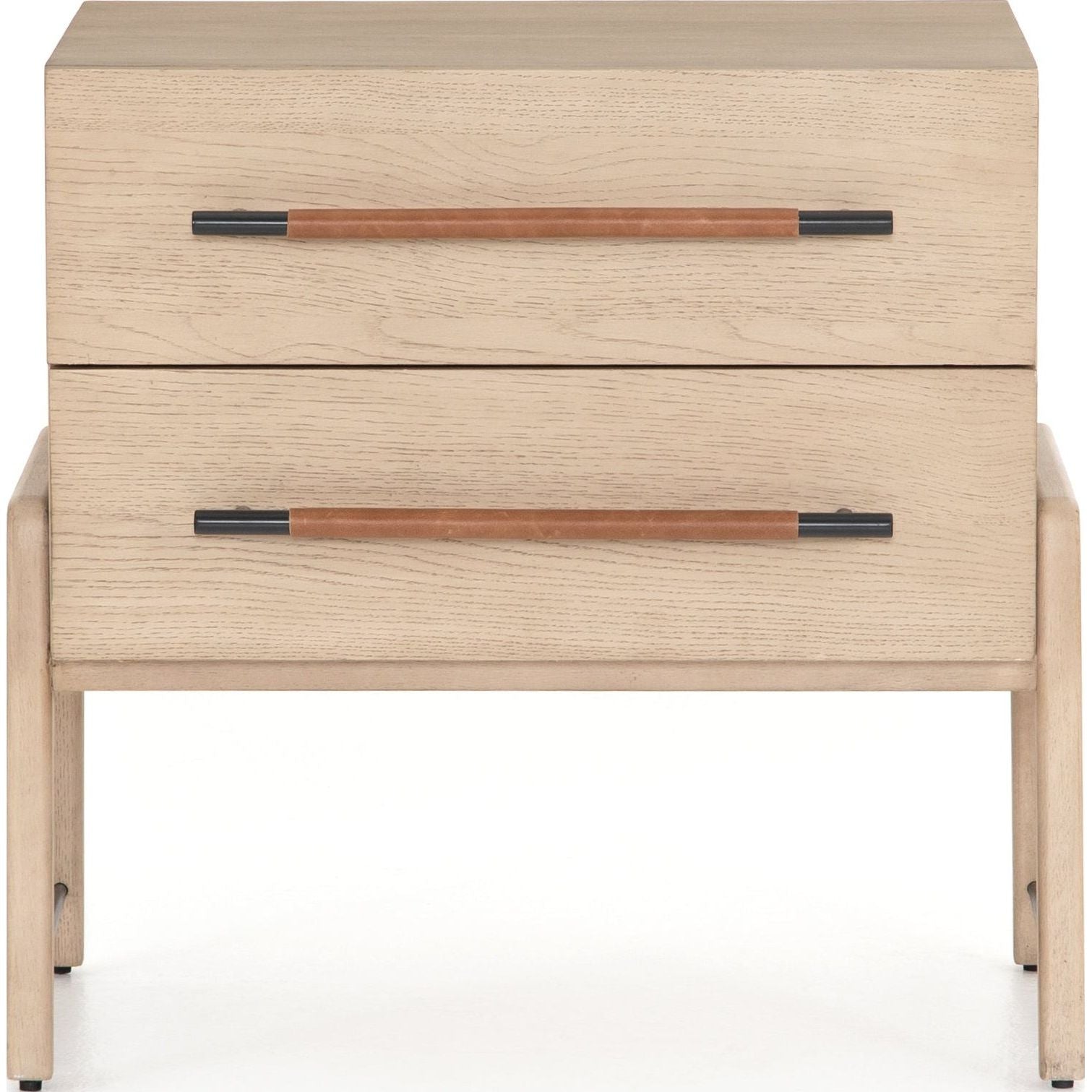 Featuring Rosedale Nightstand by Four Hands at Amethyst Home. The light-finished oak of this Rosedale Nightstand brings a clean, brightness to any room. We love how the two spacious drawers have iron hardware wrapped in a gorgeous, tan leather. The dimension legs with iron connecting them bring a unique look to your bedroom or other area!
Overall Dimens.  Amethyst Home provides interior design, new home construction design consulting, vintage area rugs, and lighting in the Laguna Beach metro area.
