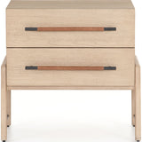 Featuring Rosedale Nightstand by Four Hands at Amethyst Home. The light-finished oak of this Rosedale Nightstand brings a clean, brightness to any room. We love how the two spacious drawers have iron hardware wrapped in a gorgeous, tan leather. The dimension legs with iron connecting them bring a unique look to your bedroom or other area!
Overall Dimens.  Amethyst Home provides interior design, new home construction design consulting, vintage area rugs, and lighting in the Laguna Beach metro area.