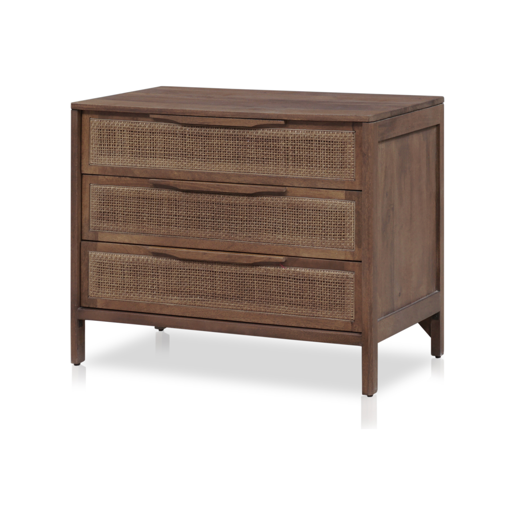 Featuring Sydney Large Nightstand - Brown Wash Mango by Four Hands at Amethyst Home. Brown-washed solid mango encases inset woven cane, for a textural take on bedside storage.
Overall Dimensions: 32"W x 19"L x 26"HColors:  Brown Wash, Brown CaneMaterials: Solid Mango , CaneWeight: 65.7. Amethyst Home provides interior design, new construction, custom furniture and area rugs in the Los Angeles metro area