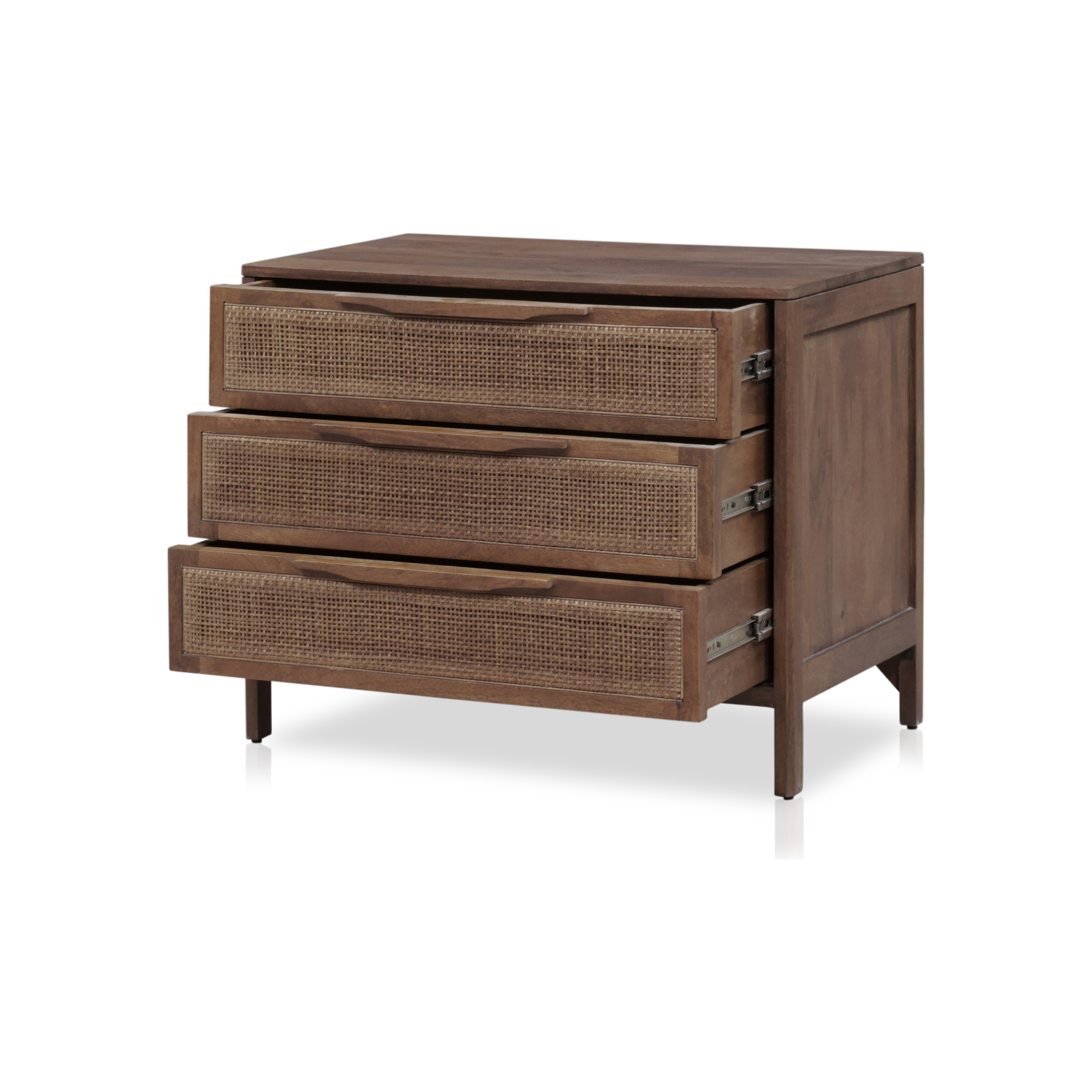 Featuring Sydney Large Nightstand - Brown Wash Mango by Four Hands at Amethyst Home. Brown-washed solid mango encases inset woven cane, for a textural take on bedside storage.
Overall Dimensions: 32"W x 19"L x 26"HColors:  Brown Wash, Brown CaneMaterials: Solid Mango , CaneWeight: 65.7. Amethyst Home provides interior design, new construction, custom furniture and area rugs in the Newport Beach metro area