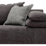 A beautiful, comfort plush sit with streamlined modern waterfall slipcover -- the Maxim sofa is an Amethyst favorite.  It has a bespoke look and is adorned in a thick Belgian linen.  The arm pillows are sewed on for easy maintenance and a carefree wabi sabi look. Amethyst Home provides interior design, new home construction design consulting, vintage area rugs, and lighting in the Washington metro area.