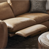 Featuring Crawford Palermo Drift Power Recliner 5-Piece Sectional Sofa by Four Hands at Amethyst Home. A fresh take on the classic recliner sectional. Customize your comfort level with the push of hidden buttons with pieces in our Power Motion collection. Made from caramel top-grain leather. Includes 9'5" power cord. There is a six-motor maximum per powe. Amethyst Home provides interior design, new home construction design consulting, vintage area rugs, and lighting in the Laguna Beach metro area.