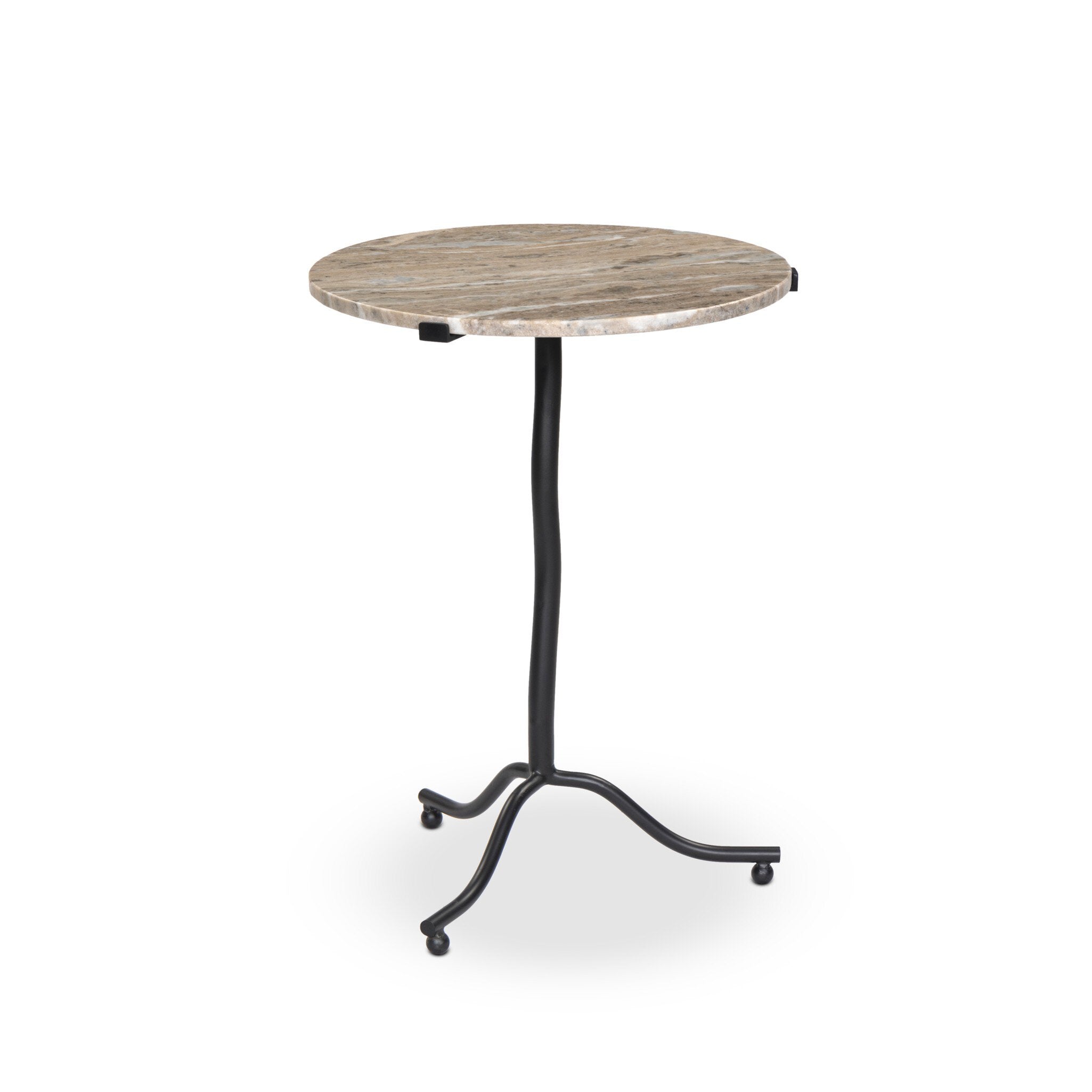 Featuring Sophie Creamy Taupe Marble End Table by Four Hands at Amethyst Home. A dark brass base contrasts a smooth taupe marble top with heavy veining for added movement.Overall Dimensions: 18.25"w x 18.00"d x 24.25"hWeight : 26.05 lbsMaterials :Solid Marble, Iron. Amethyst Home provides interior design, new construction, custom furniture, and area rugs in the Dallas metro area