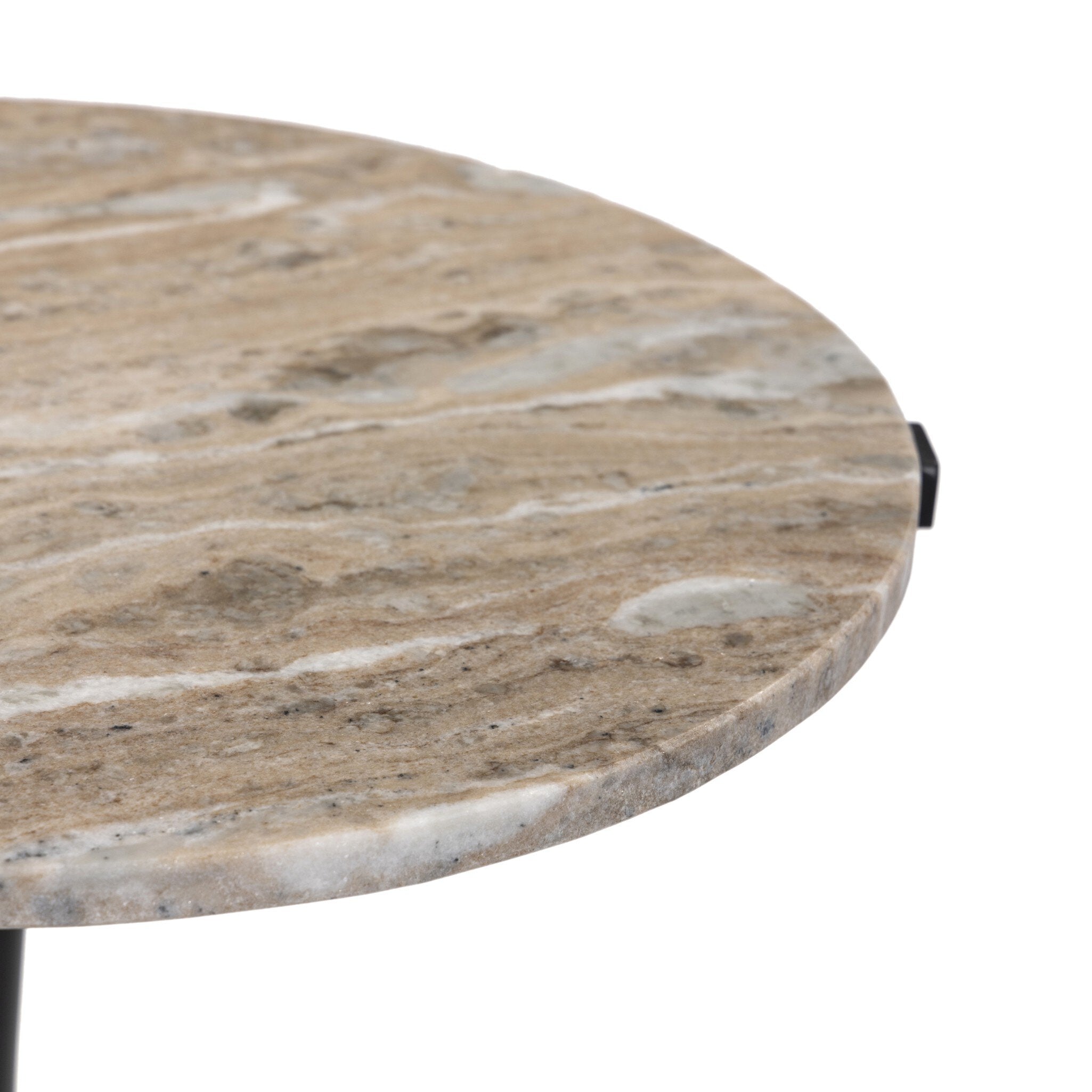 Featuring Sophie Creamy Taupe Marble End Table by Four Hands at Amethyst Home. A dark brass base contrasts a smooth taupe marble top with heavy veining for added movement.Overall Dimensions: 18.25"w x 18.00"d x 24.25"hWeight : 26.05 lbsMaterials :Solid Marble, Iron. Amethyst Home provides interior design, new construction, custom furniture, and area rugs in the Los Angeles metro area