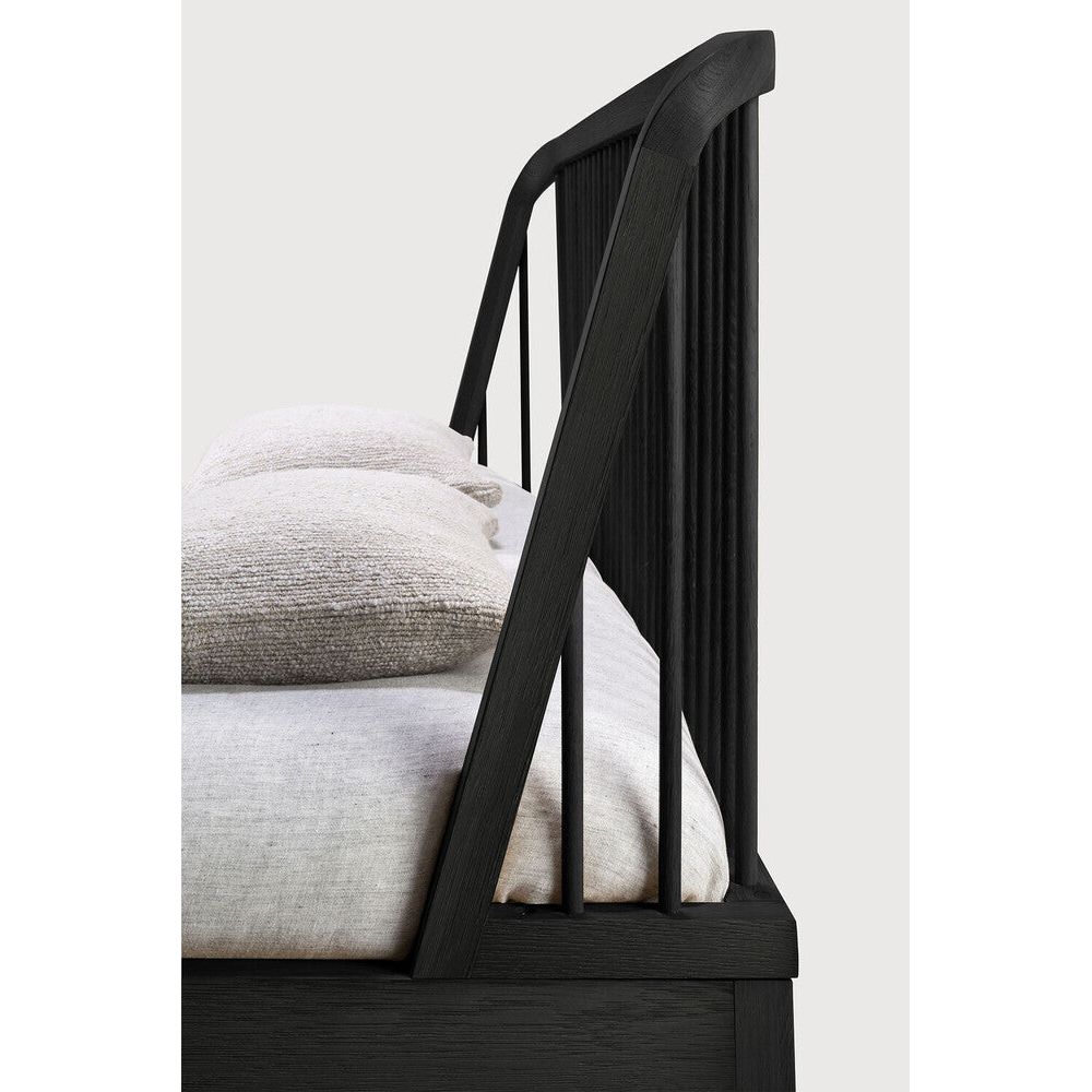 Featuring Spindle Oak Black Bed by Ethnicraft at Amethyst Home. The Spindle collection found its inspiration in the traditional spinning wheel and incorporates perfectly aligned spokes into the headboard. Slightly tapered legs and rounded edges add a soft, sensual quality to this beautiful bedroom collection.Overall Dimensions: 84" W x 80" L x 38.5" H Weight : 170 lbs84" W x 64.5" . Amethyst Home provides interior design, new construction, custom furniture, and area rugs in the Portland metro area