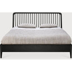 Featuring Spindle Oak Black Bed by Ethnicraft at Amethyst Home. The Spindle collection found its inspiration in the traditional spinning wheel and incorporates perfectly aligned spokes into the headboard. Slightly tapered legs and rounded edges add a soft, sensual quality to this beautiful bedroom collection.Overall Dimensions: 84" W x 80" L x 38.5" H Weight : 170 lbs84" W x 64.. Amethyst Home provides interior design, new construction, custom furniture, and area rugs in the Los Angeles metro area