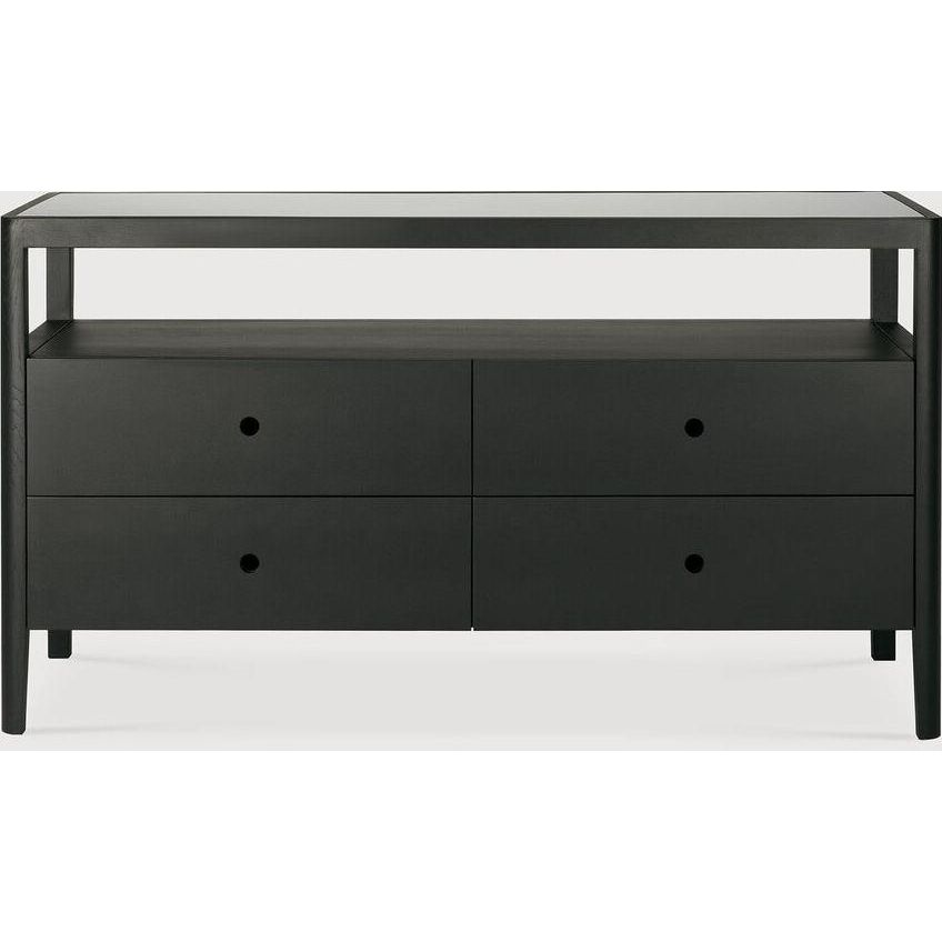 Featuring Spindle Oak Black Dresser by Ethnicraft at Amethyst Home. The Spindle collection found its inspiration in the traditional spinning wheel. Slightly tapered legs and rounded edges add a soft, sensual quality to this beautiful bedroom collection. This dresser is just as much at home in the bedroom as it is in commercial spaces as a stylish storage solution.Weight : 192 lbs . Amethyst Home provides interior design, new construction, custom furniture, and area rugs in the Nashville metro area