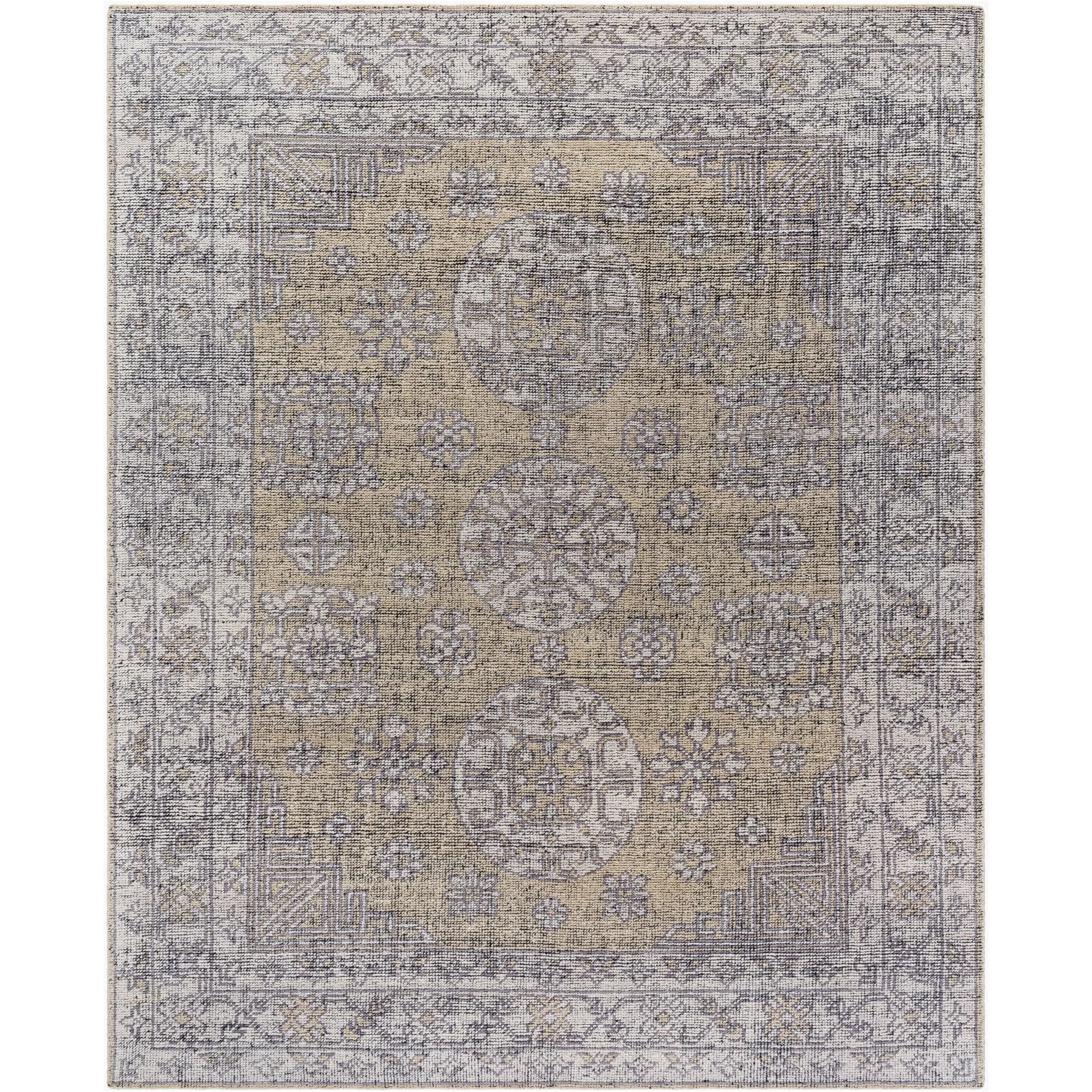 Featuring Tulu Hand-Knotted Rug by Surya at Amethyst Home. Step into the world of tradition and comfort with our Mashad Handmade Rug. This rug, hailing from India, features a distinctive fringe and a medium pile, offering both visual appeal and tactile delight. Its wool composition ensures durability while its hand-knotted construction gives it a unique charm . Amethyst Home provides interior design, new home construction design consulting, vintage area rugs, and lighting in the Boston metro area.