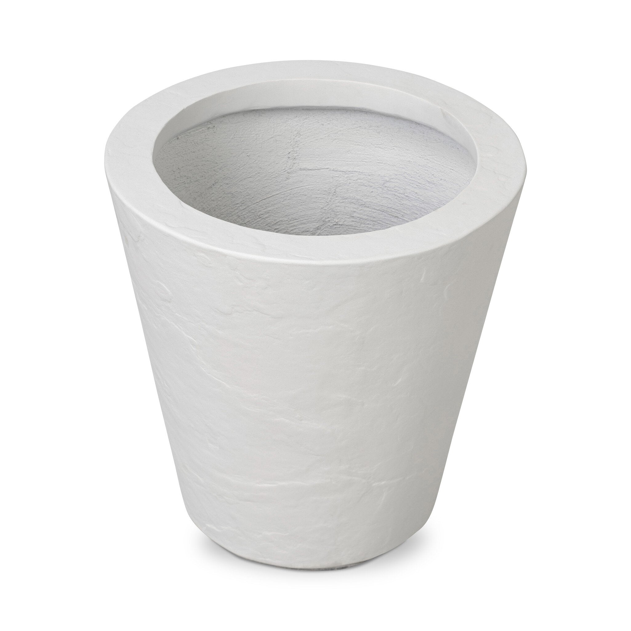 Featuring Suvi Textured White Concrete Planter by Four Hands at Amethyst Home. Textured white concrete forms a minimalist, tapered planter for a wide range of spaces. Cover or store indoors during inclement weather and when not in use.Overall Dimensions: 18.00"w x 18.00"d x 18.00"hWeight : 40.56 lbsMaterials : Concrete. Amethyst Home provides interior design, new construction, custom furniture, and area rugs in the Washington metro area