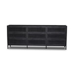 Featuring Sydney Black Cane 9 Drawer Dresser by Four Hands at Amethyst Home. Black-finished mango encases nine spacious drawers of woven black cane, for a textural, monochromatic look.Overall Dimensions: 86.00"w x 18.00"d x 34.00"hWeight : 235.67 lbsMaterials : Cane, Solid Mango. Amethyst Home provides interior design, new construction, custom furniture, and area rugs in the Los Angeles metro area