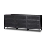 Featuring Sydney Black Cane 9 Drawer Dresser by Four Hands at Amethyst Home. Black-finished mango encases nine spacious drawers of woven black cane, for a textural, monochromatic look.Overall Dimensions: 86.00"w x 18.00"d x 34.00"hWeight : 235.67 lbsMaterials : Cane, Solid Mango. Amethyst Home provides interior design, new construction, custom furniture, and area rugs in the Monterey metro area