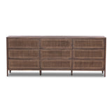 Featuring Sydney Brown Cane 9 Drawer Dresser by Four Hands at Amethyst Home. Integrate organization and style into your bedroom with the Sydney Brown Cane 9 Drawer Dresser. Boasting nine spacious drawers, this dresser offers ample storage for all your clothing and accessories. Its elegant design, featuring a beautiful cane texture, will elevate the look of any room.
Overall Dimens. Amethyst Home provides interior design, new construction, custom furniture, and area rugs in the Nashville metro area