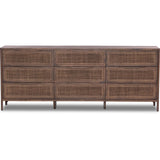 Featuring Sydney Brown Cane 9 Drawer Dresser by Four Hands at Amethyst Home. Integrate organization and style into your bedroom with the Sydney Brown Cane 9 Drawer Dresser. Boasting nine spacious drawers, this dresser offers ample storage for all your clothing and accessories. Its elegant design, featuring a beautiful cane texture, will elevate the look of any room.
Overall Dimens. Amethyst Home provides interior design, new construction, custom furniture, and area rugs in the Nashville metro area