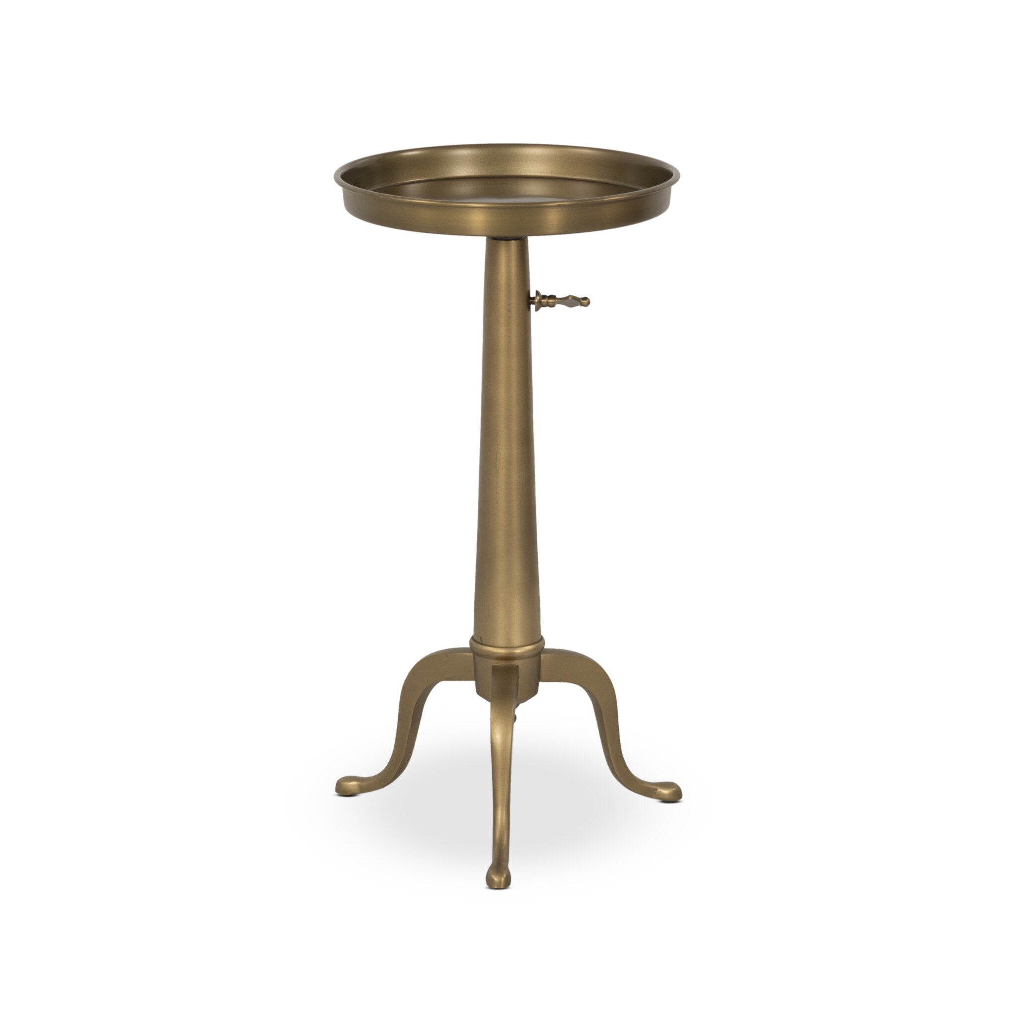 Featuring Umi Dark Matte Brass End Table by Four Hands at Amethyst Home. Made from solid brass with a dark matte finish, a slim, versatile end table features a telescope post for height adjustability, plus a tray-style top, perfectly sized to keep your favorite book or drink within reach.Overall Dimensions: 12.25"w x 12.25"d x 25.00"hWeight : 12.39 lbsMaterials : Brass. Amethyst Home provides interior design, new construction, custom furniture, and area rugs in the Houston metro area