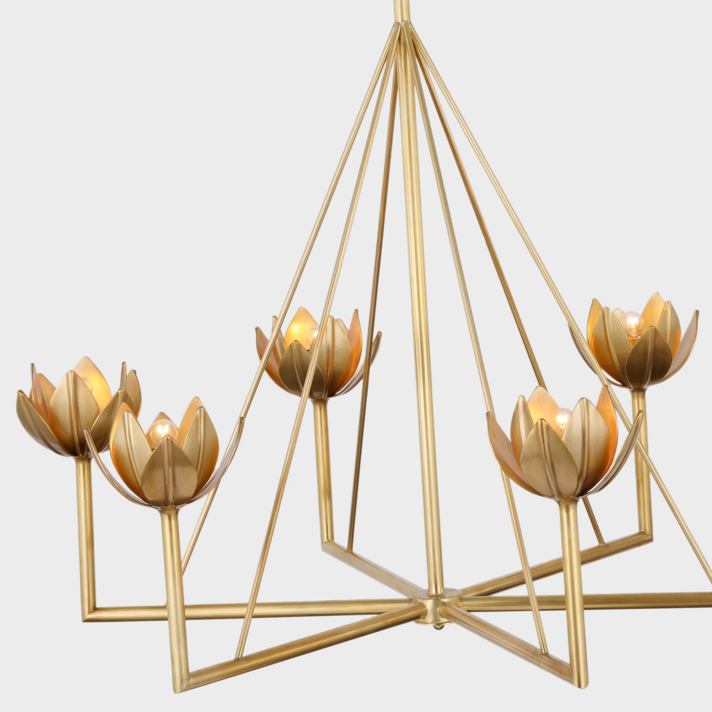 Featuring Alberto Large Single Tier Chandelier by Visual Comfort at Amethyst Home. The Alberto Large Single Tier Chandelier by Visual Comfort has gorgeous, thin arms with a stunning flower placed atop each head. This gives a unique, bright look to any dining room, living room, or other large area.
Overall Dimensions: 40" L x 40" W x 46.75" H. Amethyst Home provides interior design, new home construction design consulting, vintage area rugs, and lighting in the Charlotte metro area.