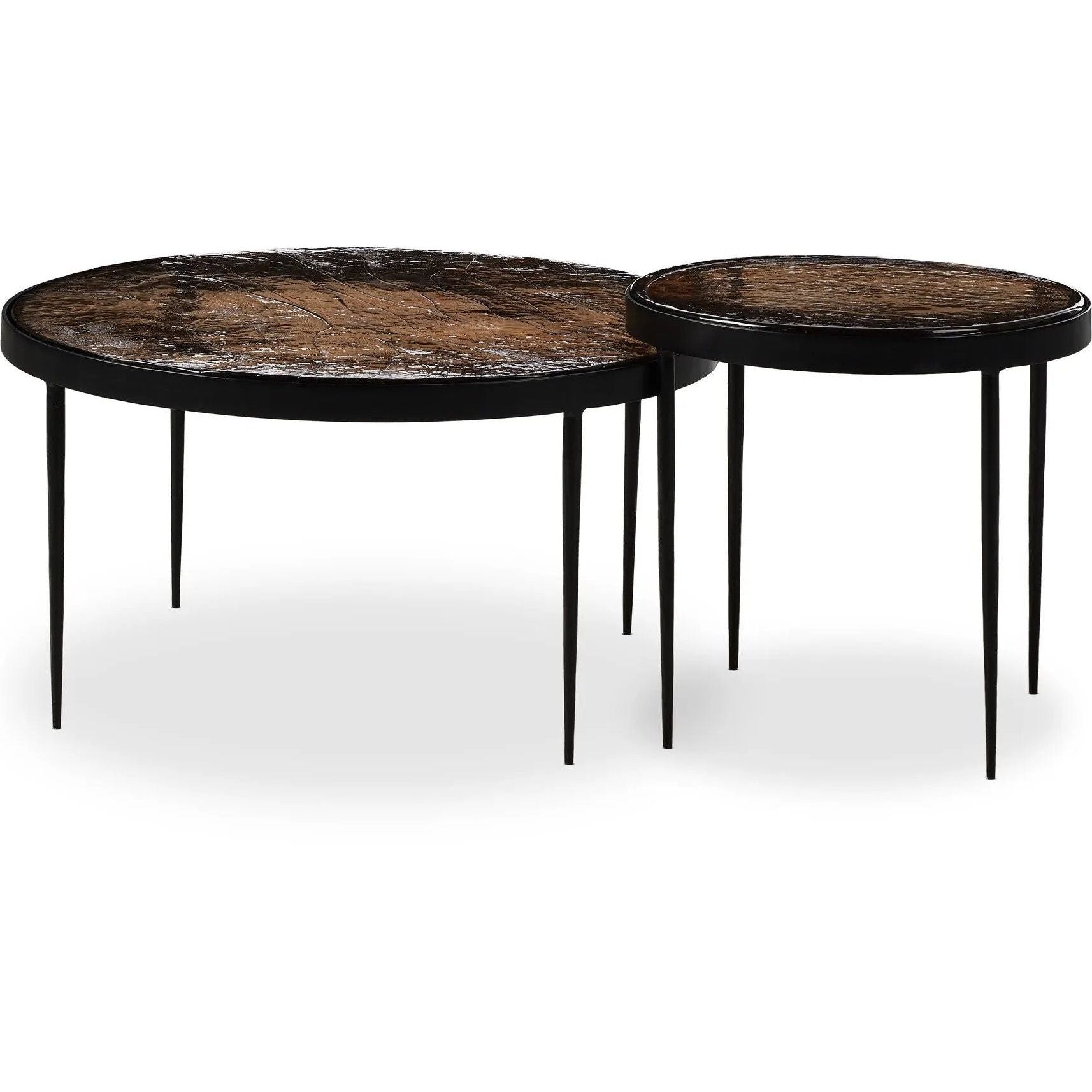 Yoko Smoked Brown Cast Glass Nesting Table  Four Hands