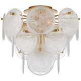 Featuring Loire Medium Tiered Flush Mount by Visual Comfort at Amethyst Home. The Loire by AERIN evokes mid-century Italian elegance while adding modern updates in design and finishes. The fluid and dynamic silhouettes cascade and inspire through the distinctive glow of light softly filtered through hand-blown white strié glass discs. Larger pieces ca.  Amethyst Home provides interior design, new home construction design consulting, vintage area rugs, and lighting in the Newport Beach metro area.