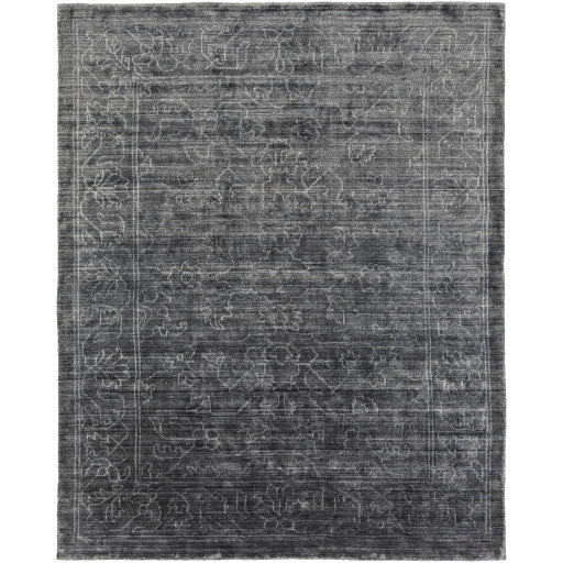 Featuring Hightower Charcoal Hand-Knotted Rug by Surya at Amethyst Home. The Hightower Collection showcases traditional inspired designs that exemplify timeless styles of elegance, comfort, and sophistication. With their Hand-Knotted construction, these rugs provide a durability that can not be found in other handmade constructions, and boasts the abil.  Amethyst Home provides interior design, new home construction design consulting, vintage area rugs, and lighting in the Winter Garden metro area.