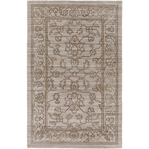 Featuring Hightower Brown Hand-Knotted Rug by Surya at Amethyst Home. The Hightower Collection showcases traditional inspired designs that exemplify timeless styles of elegance, comfort, and sophistication. With their Hand-Knotted construction, these rugs provide a durability that can not be found in other handmade constructions, and boasts the ability to.  Amethyst Home provides interior design, new home construction design consulting, vintage area rugs, and lighting in the Washington metro area.