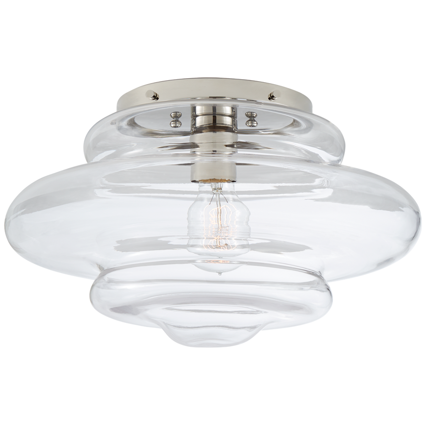 Featuring Tableau Medium Flush Mount by Visual Comfort at Amethyst Home. Defined by its signature glass shade with undulating, circular lines, Kelly Wearstler's Tableau series embodies modern classic design. Mixing metal with clear or textured volcanic glass, the unique forms create elegant flush mounts and sconces that are ideal for any space.Overall Di.  Amethyst Home provides interior design, new home construction design consulting, vintage area rugs, and lighting in the Kansas City metro area.