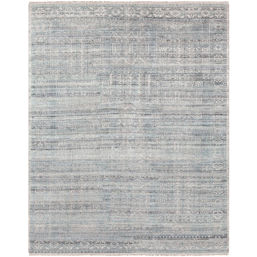 Featuring Nobility Blue / Grey Hand-Knotted Rug by Surya at Amethyst Home. Add an elegant touch to any space with this hand-knotted Nobility Blue / Grey Rug. Its blend of wool and viscose is ultra soft and smooth, while its timeless ornate motif with modern lines create an exquisite, timeless piece. Enjoy its high-low characteristics and luxurious feel to add a touch of sophist. Amethyst Home provides interior design, new construction, custom furniture, and area rugs in the Laguna Beach metro area