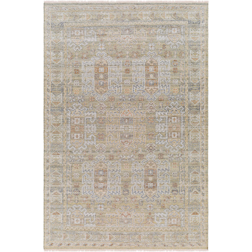 Featuring Nobility Tan / Grey Hand-Knotted Rug by Surya at Amethyst Home. Add an elegant touch to any space with this hand-knotted Nobility Tan / Grey Rug. Its blend of wool and viscose is ultra soft and smooth, while its timeless ornate motif with modern lines create an exquisite, timeless piece. Enjoy its high-low characteristics and luxurious feel to add a touch of sophistic. Amethyst Home provides interior design, new construction, custom furniture, and area rugs in the Laguna Beach metro area