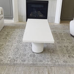 Make a monolithic statement with this Parra Coffee Table - Plaster Molded Concrete. Made from plaster-molded concrete, the pedestal-style legs support a rectangular tabletop of smooth, white-finished concrete, for a clean, adobe-inspired look. Amethyst Home provides interior design, new home construction design consulting, vintage area rugs, and lighting in the Calabasas metro area.