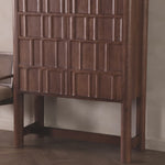 Made from solid oak and finished in a rich cocoa, tall cabinetry is carved with a unique grid-like pattern, for an organic look and textural touch. Interior shelving made from solid mango brings bonus storage to any room. Subtle variations in natural wood graining to be expected.Overall Dimensions: 45.00"w x 18.00"d x 76.50"hWeight : 222. Amethyst Home provides interior design, new home construction design consulting, vintage area rugs, and lighting in the Alpharetta metro area.