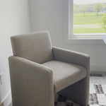 The loveliest camel textured dining chair.  Perfect for a modern dining room or pair with your favorite desk for all-day comfort. Amethyst Home provides interior design, new home construction design consulting, vintage area rugs, and lighting in the Des Moines metro area.