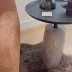 Embrace nature with this natural marble Mateo end table.  Generously sized -- it's perfect next to oversized chairs.Overall Dimensions: 19.75"w x 19.75"d x 24.75"hWeight : 88.75 lbsMaterials : Aluminum, Solid Marble Amethyst Home provides interior design, new home construction design consulting, vintage area rugs, and lighting in the Salt Lake City metro area.