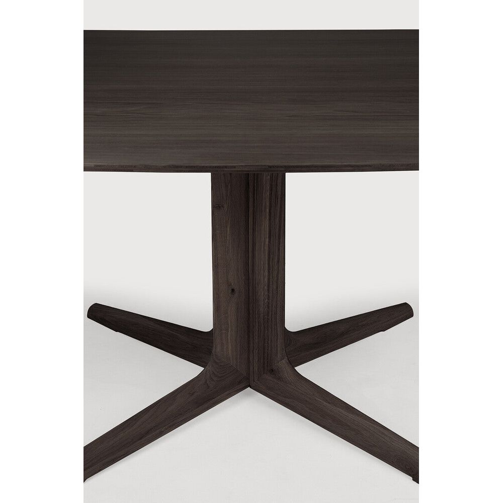 Featuring Corto Square Brown Oak Dining Table by Ethnicraft at Amethyst Home. Inspired by the vaults within grand architectural designs, the Corto's central-footed base provides both visual interest and practical stability with less leg disturbance for your guests. The solid oak tabletop is crafted into the perfect shape, with unique rounded corners to create .  Amethyst Home provides interior design, new home construction design consulting, vintage area rugs, and lighting in the Miami metro area.